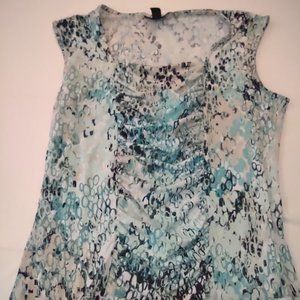 STYLE AND CO. TEAL, BLACK AND GRAY SLEEVELESS WOMENS BLOUSE